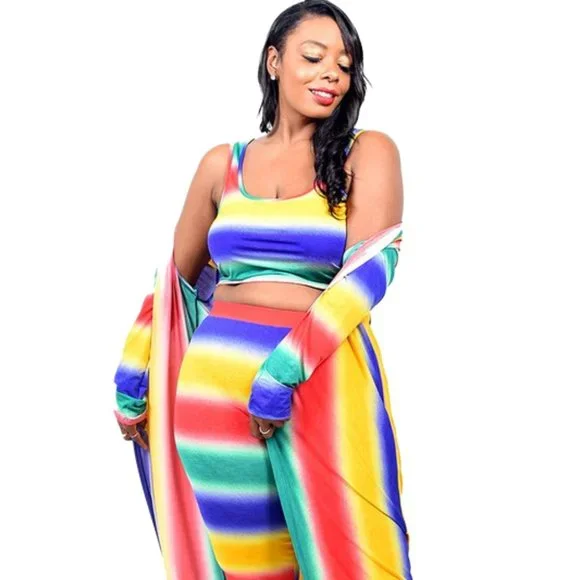 (Brand New) Plus Size Leggings Set Clothing Pants Bottoms Crop Top Cardigan 3 - Picture 1 of 4